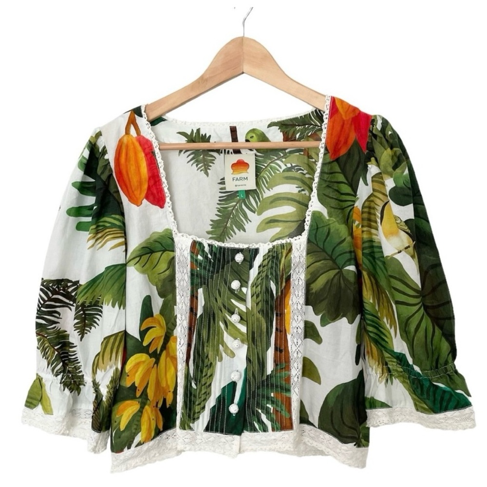 FARM RIO Cocoa Forest Puff-Sleeve Blouse - Excellent Used Condition, Large - Picture 5 of 16